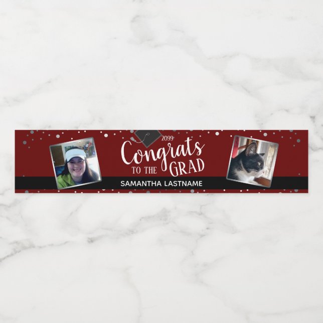 Congrats to the Grad Elegant Silver Photo Water Bottle Label (Single Label)