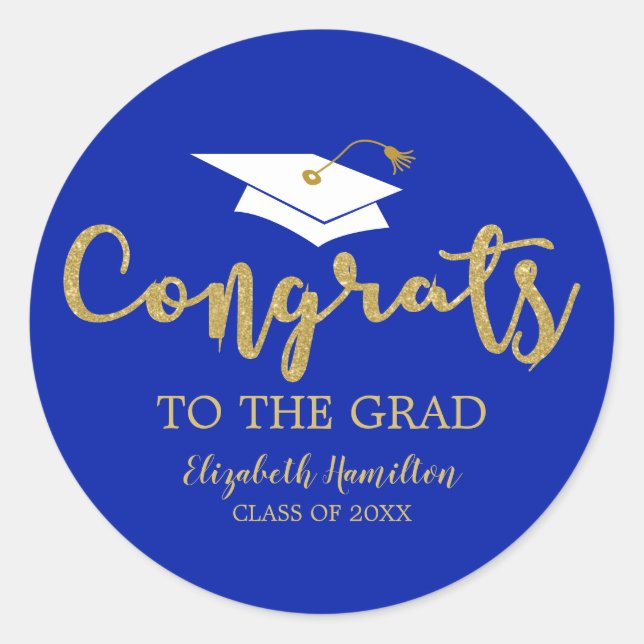 Congrats To The Grad Gold Glitter Chic Graduation  Classic Round Sticker (Front)