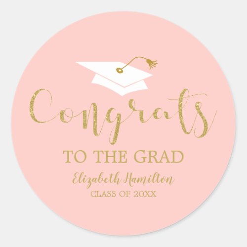 Congrats To The Grad Gold Glitter Chic Graduation  Classic Round Sticker