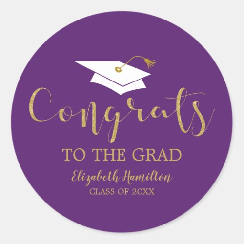 Congrats To The Grad Gold Glitter Chic Graduation  Classic Round Sticker