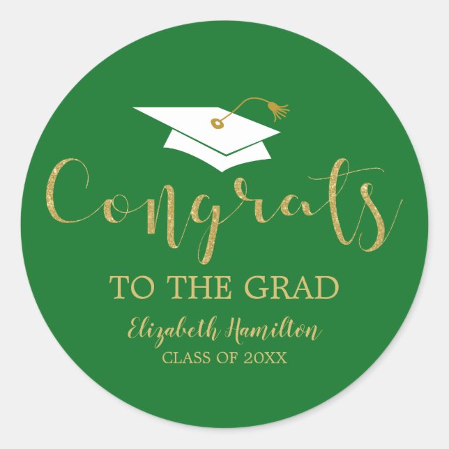 Congrats To The Grad Gold Glitter Chic Graduation  Classic Round Sticker (Front)
