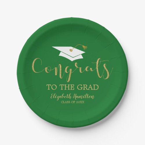 Congrats To The Grad Gold Glitter Graduation Green Paper Plates