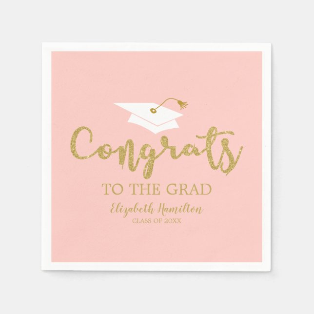 Congrats To The Grad Gold Glitter Graduation Napki Napkins (Front)