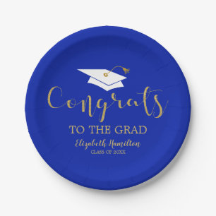 Congrats To The Grad Gold Glitter Graduation Paper Plates