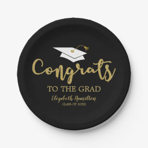 Congrats To The Grad Gold Glitter Graduation Paper Plates