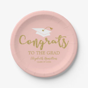 Congrats To The Grad Gold Glitter Graduation Paper Plates