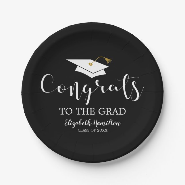 Congrats To The Grad Grad Cap Chic Graduation Paper Plates (Front)