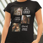 Congrats To The Grad Photo T-Shirt<br><div class="desc">Proud graduation t-shirt featuring 3 photos of the graduate,  a mortarboard graduating cap,  the saying "congrats grad",  their name,  school or college,  and class year. Photo tip: Crop your photos into squares before uploading ensuring subject is in the center for best results.</div>