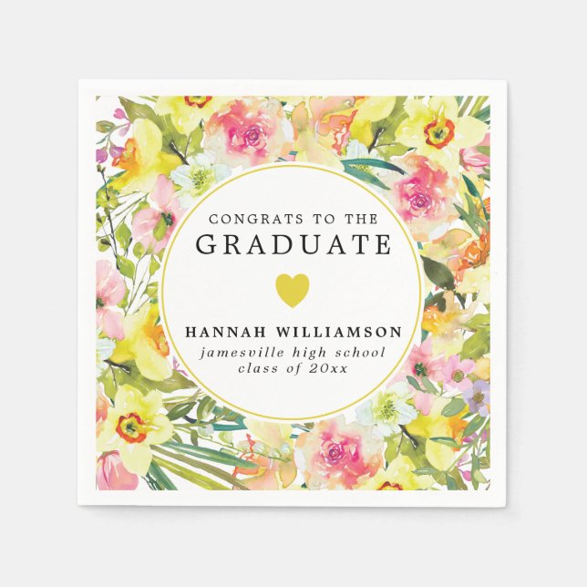Congrats to the Grad Yellow Daffodil Heart Napkins (Front)