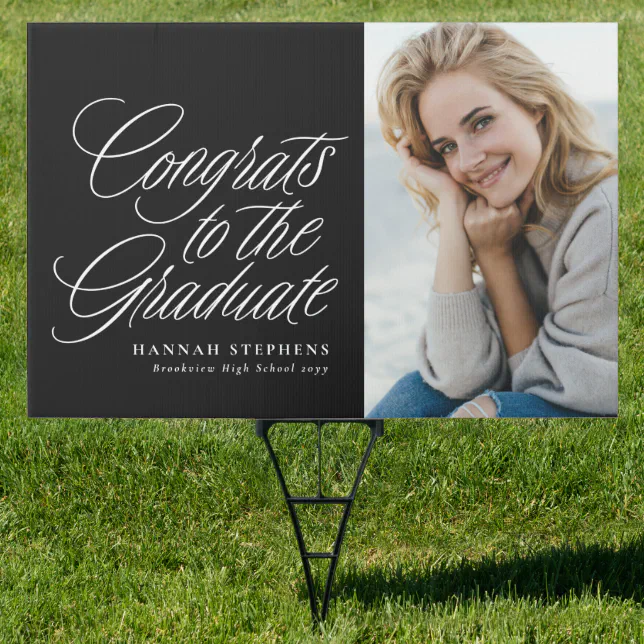 Congrats to the graduate black photo graduation sign | Zazzle