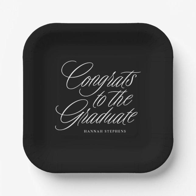 Congrats to the graduate classic black graduation paper plates (Front)