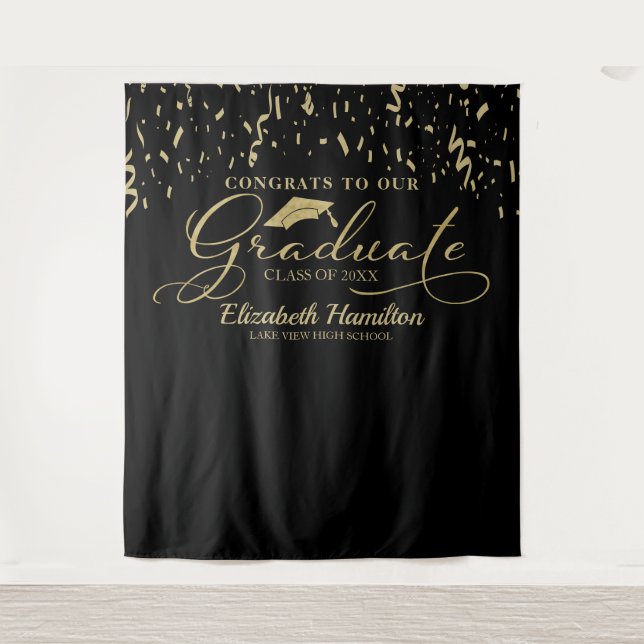 Congrats To The Graduate Gold And Black  Backdrop (Front)