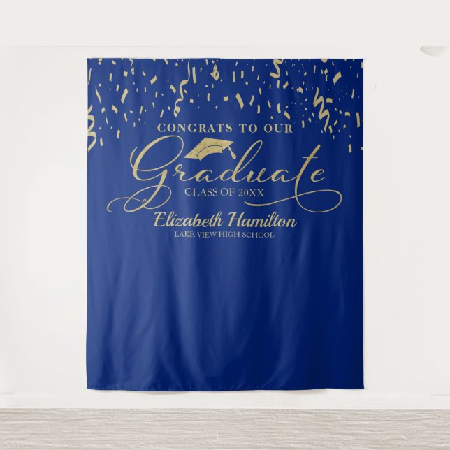 Congrats To The Graduate Gold And Blue Backdrop (Front)