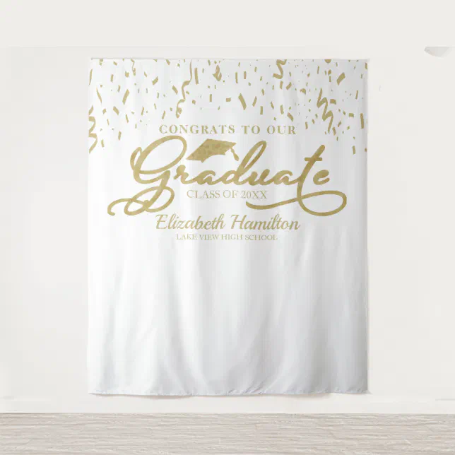 Congrats To The Graduate Gold And White Backdrop | Zazzle