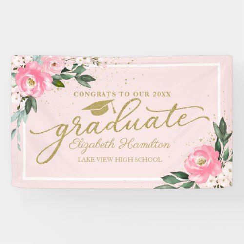 Congrats To The Graduate Pink Floral Grad Party Banner