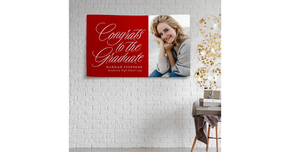 Congrats to the graduate red photo graduation banner | Zazzle