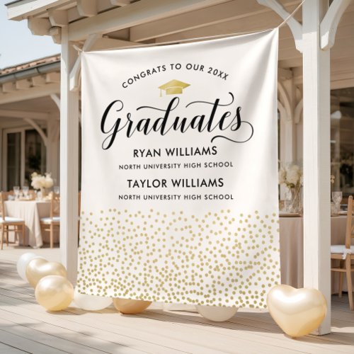 Congrats Two Graduates Gold Confetti Backdrop