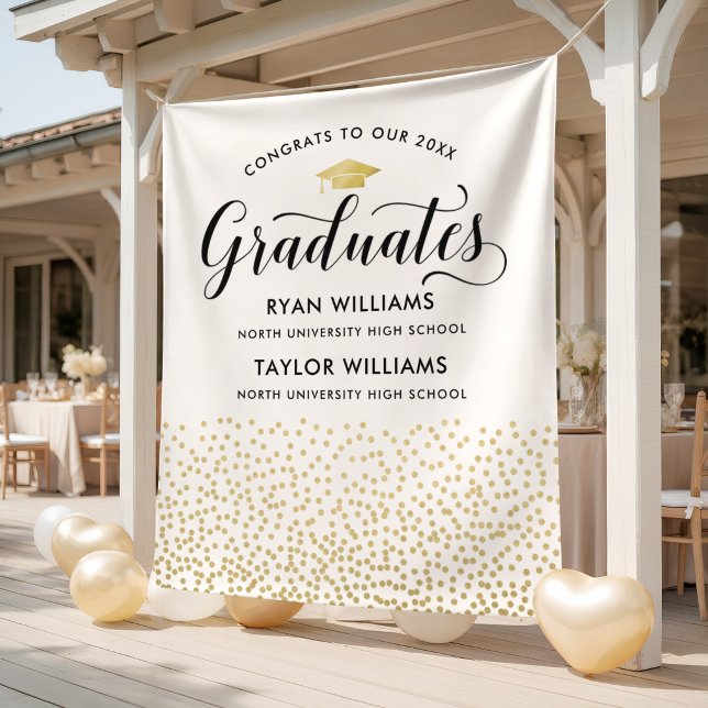 Congrats Two Graduates Gold Confetti Backdrop (Creator Uploaded)