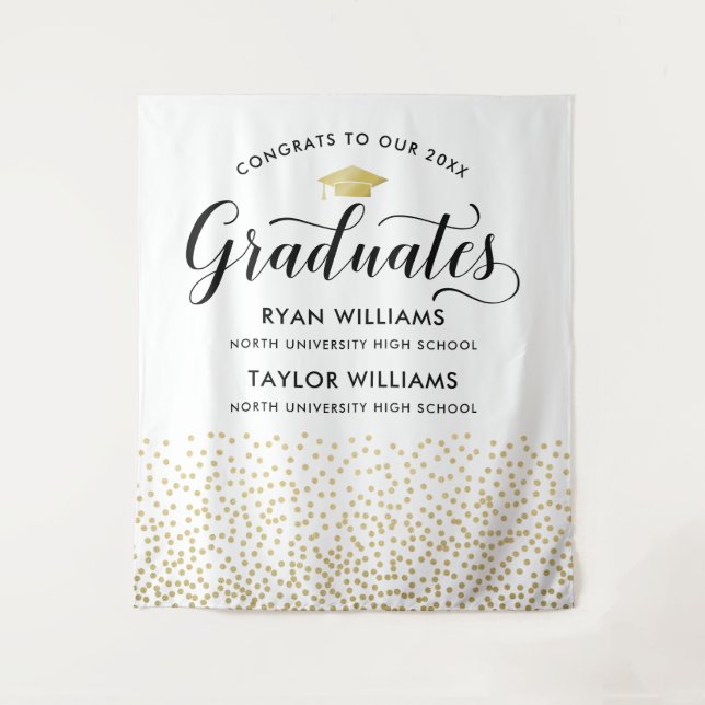 Congrats Two Graduates Gold Confetti Backdrop (Front)