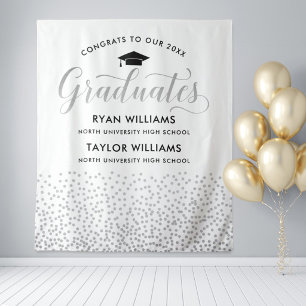 Congrats Two Graduates White Silver Backdrop