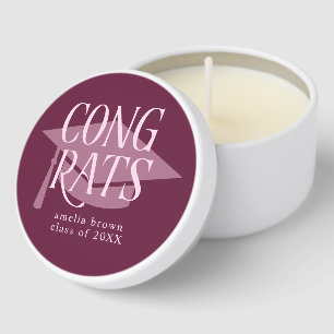 Congrats Typography Graduation Cap Cranberry Mini Candle Favors