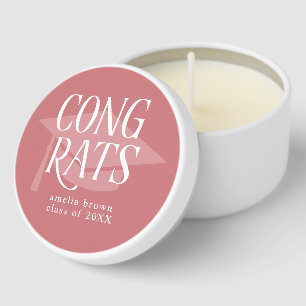 Congrats Typography Graduation Cap Pink Mini Candle Favors