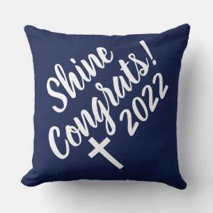 Congrats White Cross Time to Shine Graduation Blue Throw Pillow