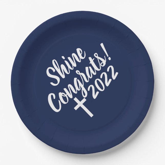 Congrats White Cross Time to Shine Graduation Paper Plates (Front)
