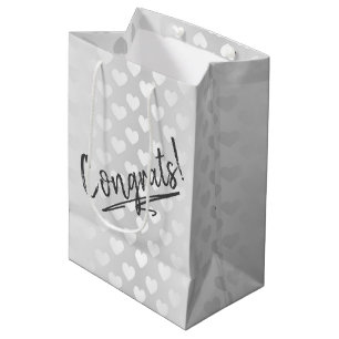 Congrats White Wedding Hearts Medium Gift Bag