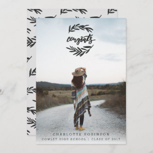 CONGRATS WREATH PORTRAIT-BLACK AND WHITE INVITATION