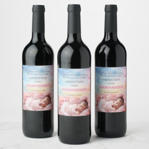 Congrats Youre Going To Be Grandparents Baby Girl Wine Label