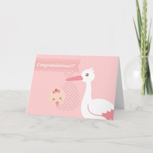 Congratulate new parents _ stork with baby girl card