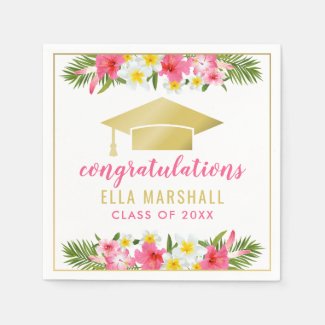 Congratulate the Graduate | Pink Tropical Flowers Napkins