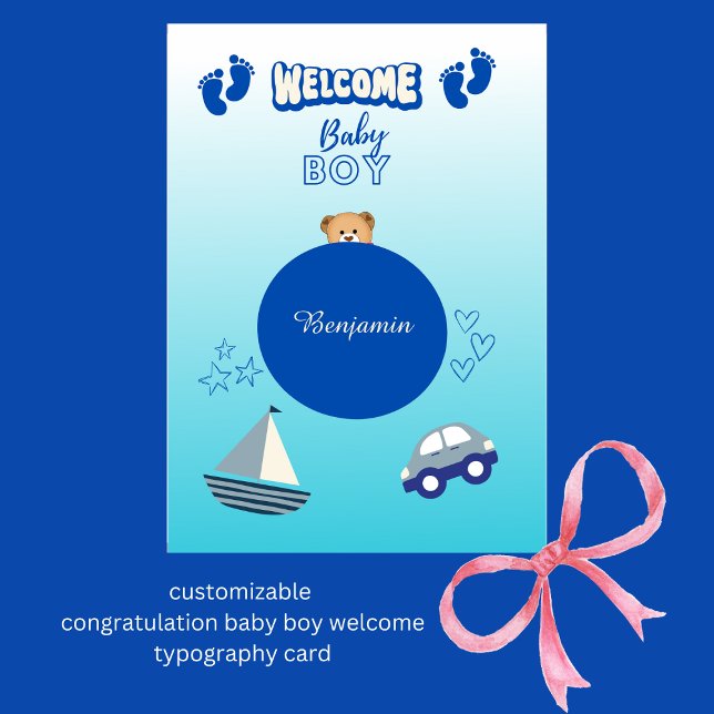 congratulation baby boy welcome typography card (customizable 
congratulation baby boy welcome typography card
by Hobinishop)