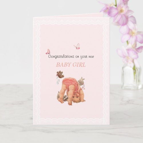 Congratulation Baby Girl Pink Panties Butterflies  Card