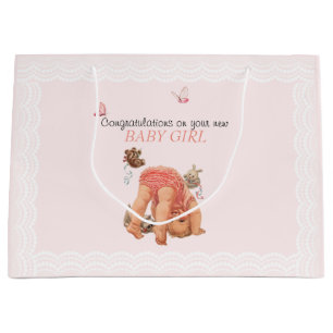 Congratulation Baby Girl Pink Panties Butterflies Large Gift Bag