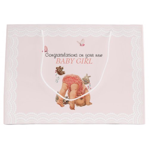 Congratulation Baby Girl Pink Panties Butterflies  Large Gift Bag