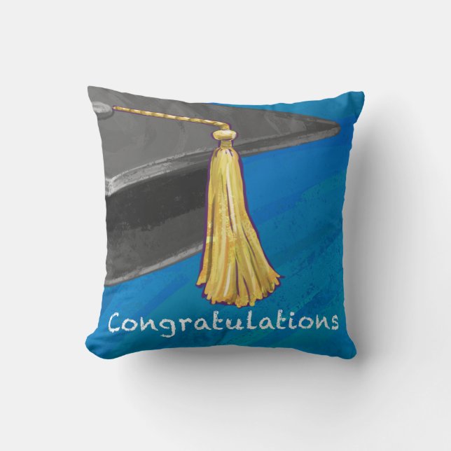 Congratulation Black and Blue Throw Pillow (Front)