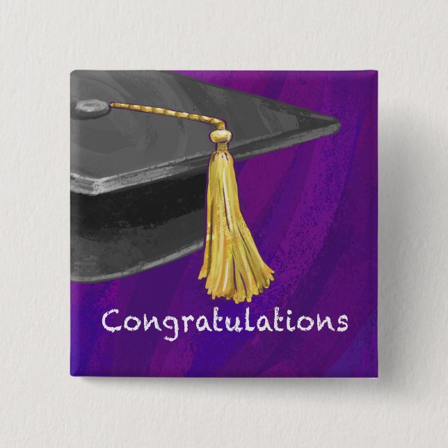 Congratulation Black and Purple Pinback Button (Front)