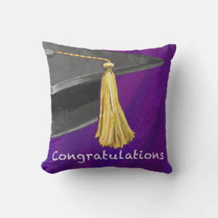 Congratulation Black and Purple Throw Pillow