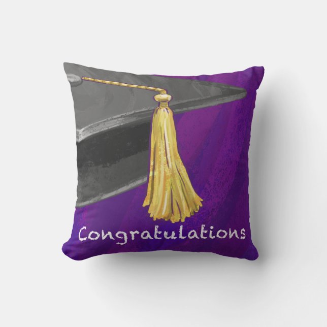 Congratulation Black and Purple Throw Pillow (Front)