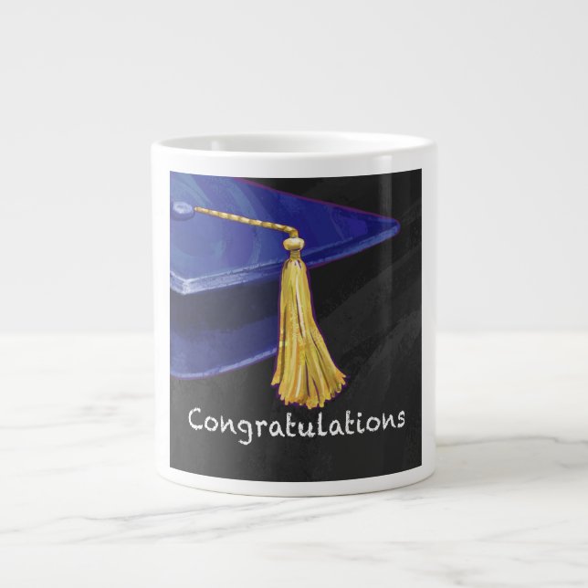 Congratulation Blue and Black Giant Coffee Mug (Front)