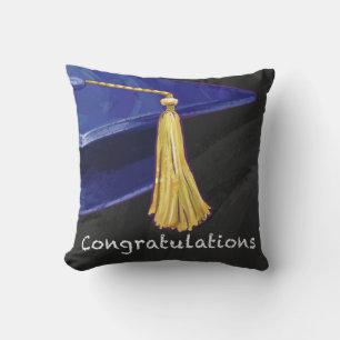 Congratulation Blue and Black Throw Pillow