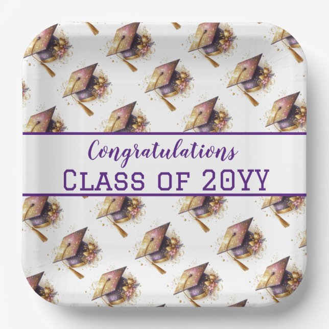 Congratulation Class of Graduation Cap and Diploma Paper Plates (Front)
