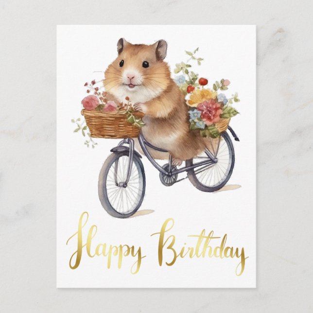 Congratulation Cute Hamster Flowers Personalized Postcard (Front)