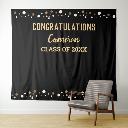 Congratulation Gold black Graduate Class year Name Tapestry