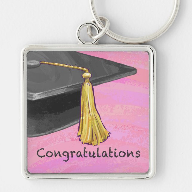Congratulation Graduate Black and Pink Keychain (Front)