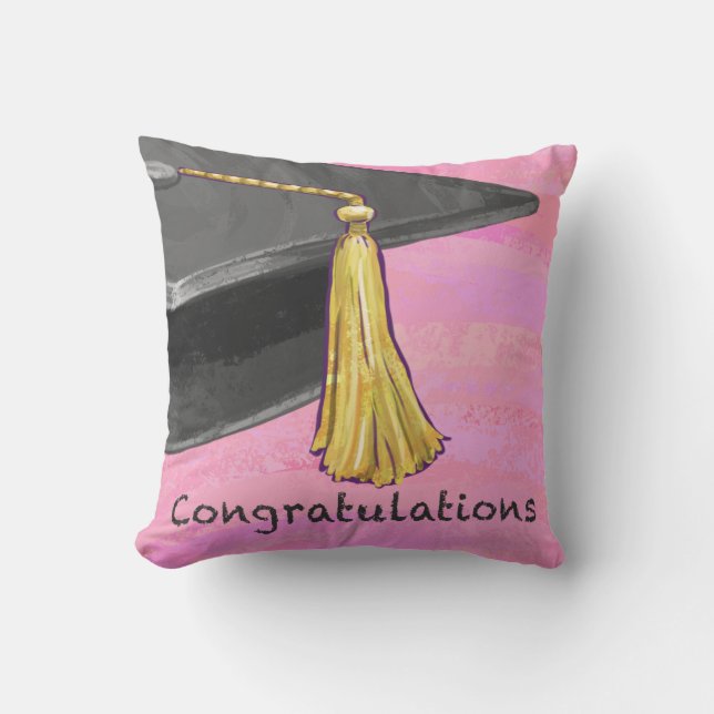 Congratulation Graduate Black and Pink Throw Pillow (Front)