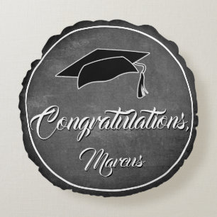 Congratulation Graduate Hat Chalkboard Graduation Round Pillow