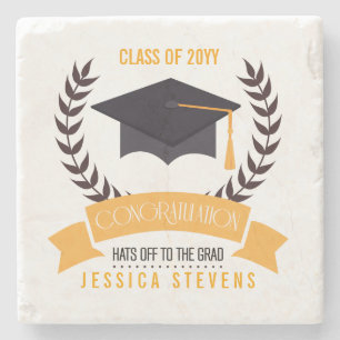 Congratulation Graduation Black Hat And Wreath Stone Coaster